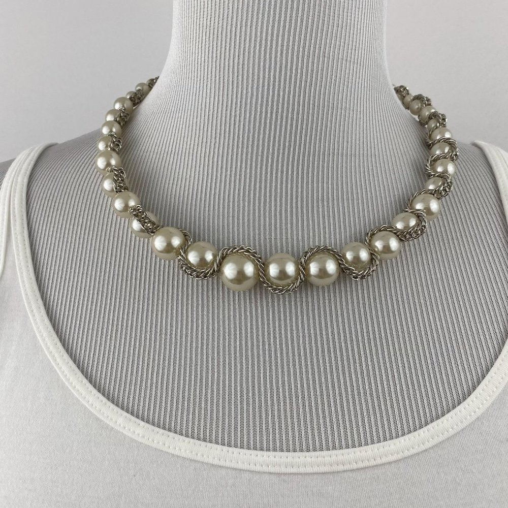 CG Faux Pearl & Silver Chain Memory Necklace